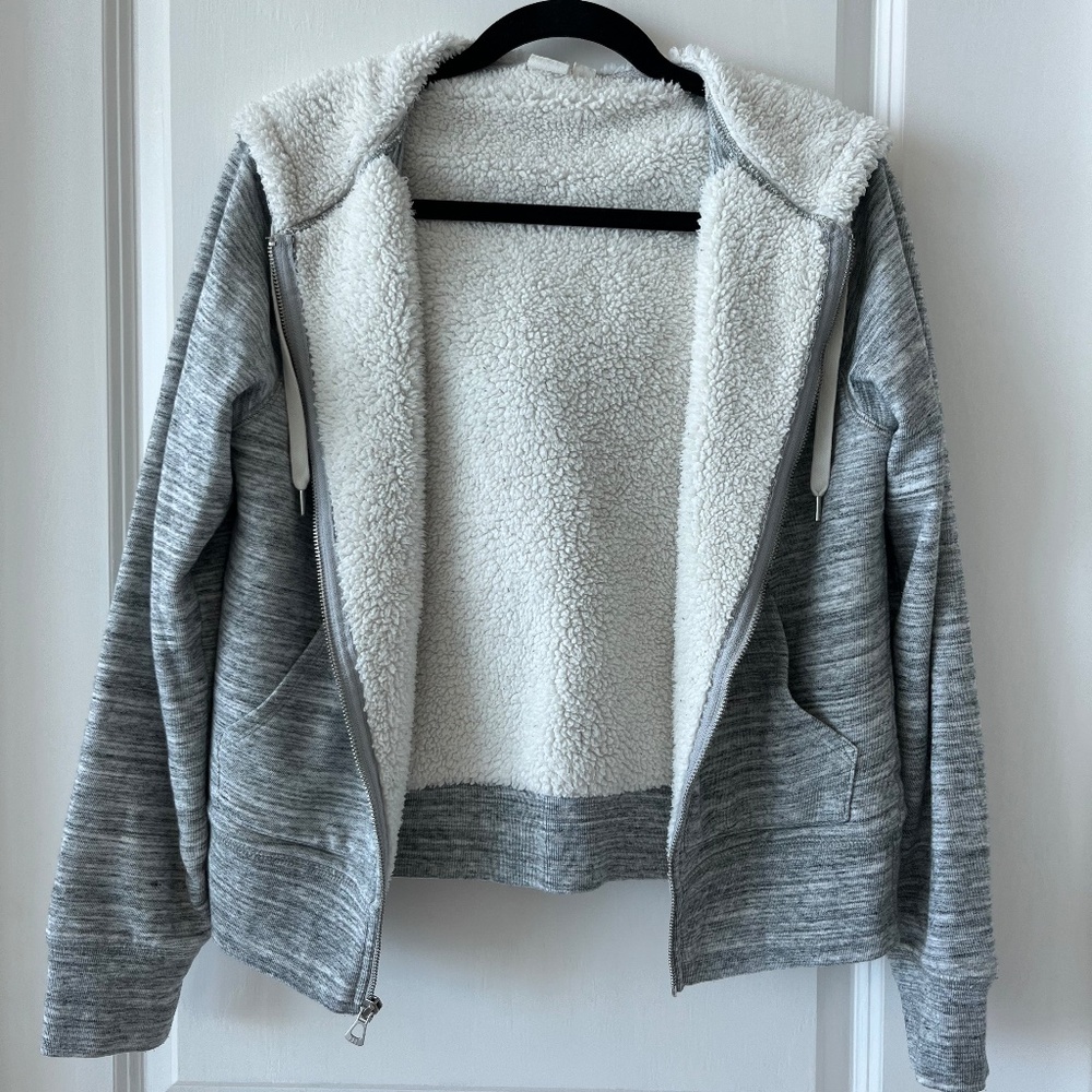 GAP Sherpa-Lined Gray Zip Hoodie